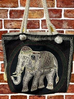 Elephant Canvas Tote Bag with Zipper